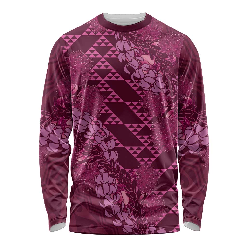 Pink Aloha Hawaii Long Sleeve Shirt Hawaiian Kakau Ohia Lehua Lei LT14 Unisex Pink - Polynesian Pride