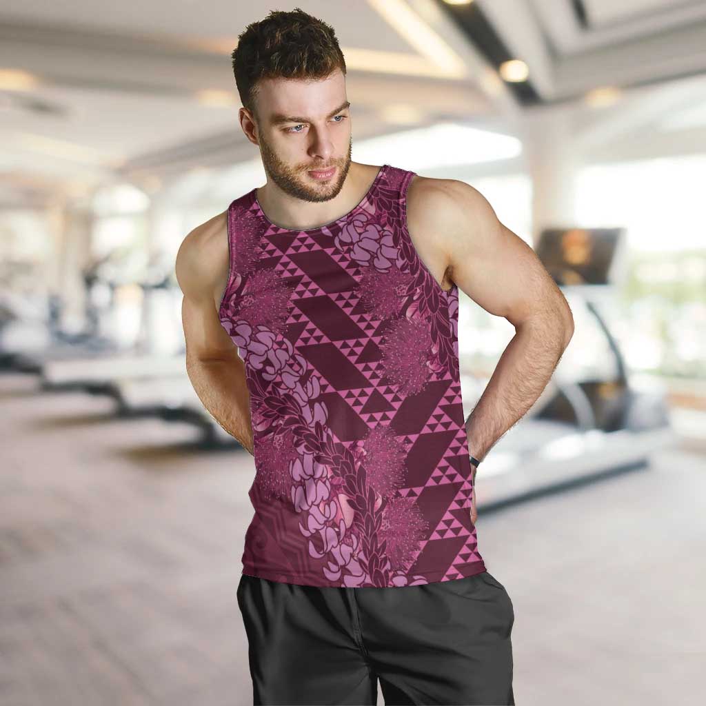 Pink Aloha Hawaii Men Tank Top Hawaiian Kakau Ohia Lehua Lei LT14 Pink - Polynesian Pride