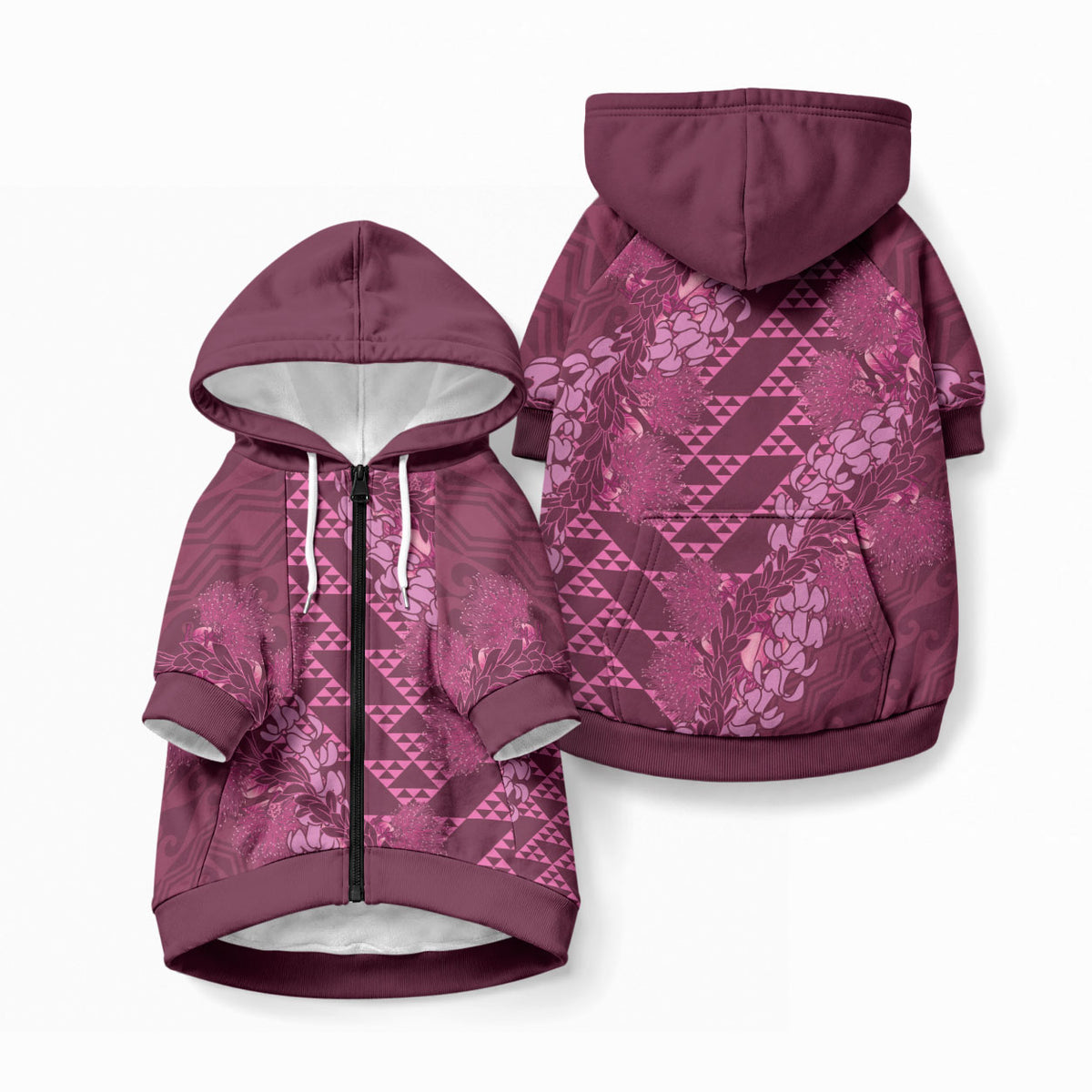 Pink Aloha Hawaii Pet Hoodie Hawaiian Kakau Ohia Lehua Lei LT14 Zip-up Pink - Polynesian Pride