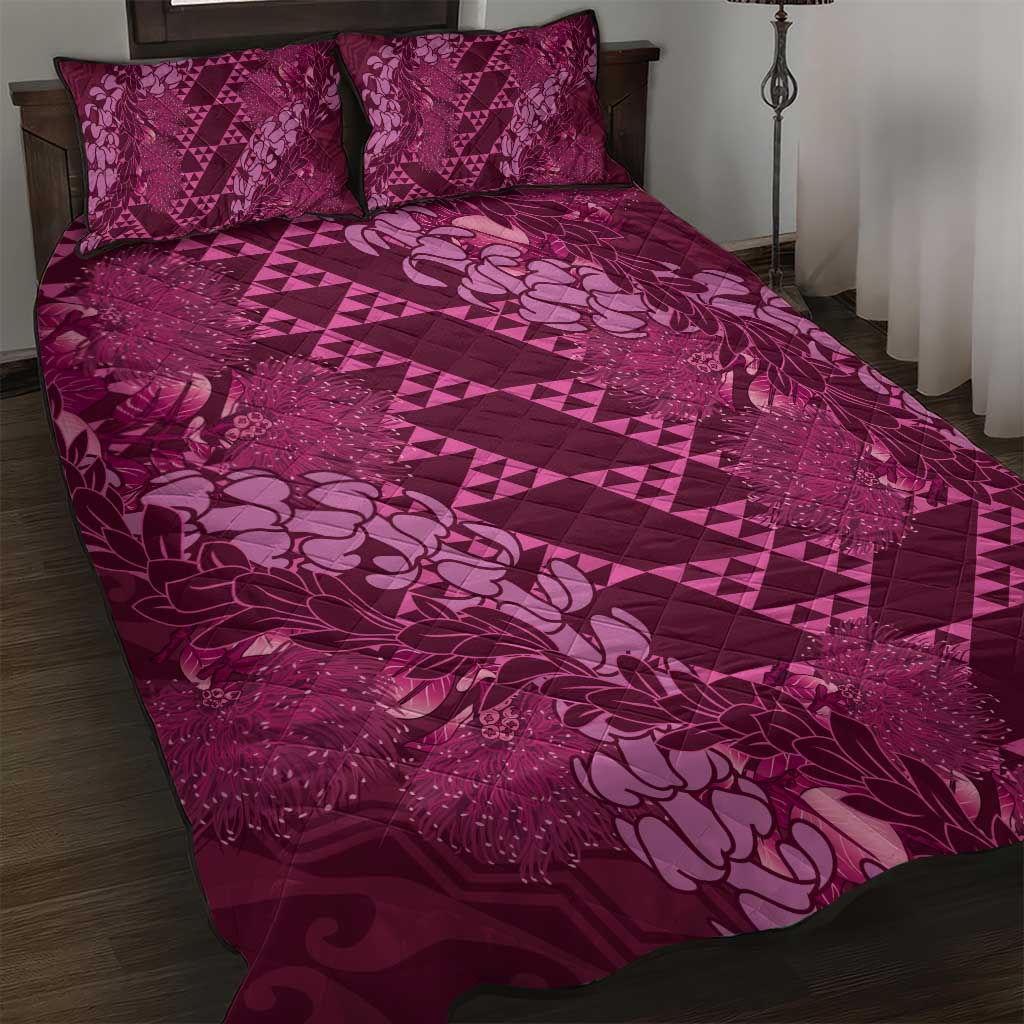 Pink Aloha Hawaii Quilt Bed Set Hawaiian Kakau Ohia Lehua Lei LT14 Pink - Polynesian Pride