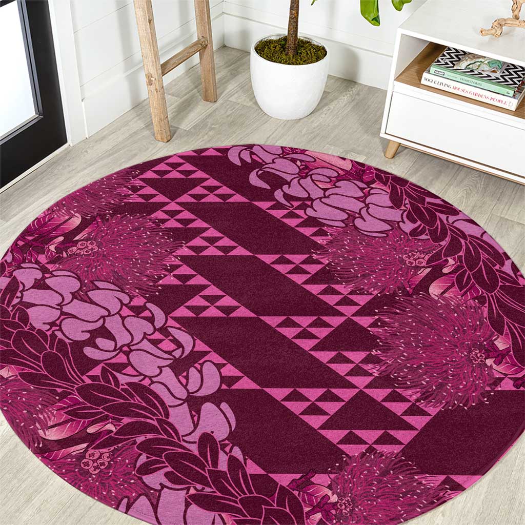 Pink Aloha Hawaii Round Carpet Hawaiian Kakau Ohia Lehua Lei LT14 Pink - Polynesian Pride