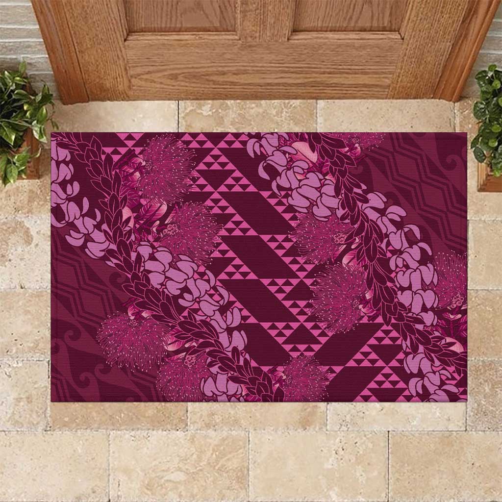 Pink Aloha Hawaii Rubber Doormat Hawaiian Kakau Ohia Lehua Lei LT14 Pink - Polynesian Pride