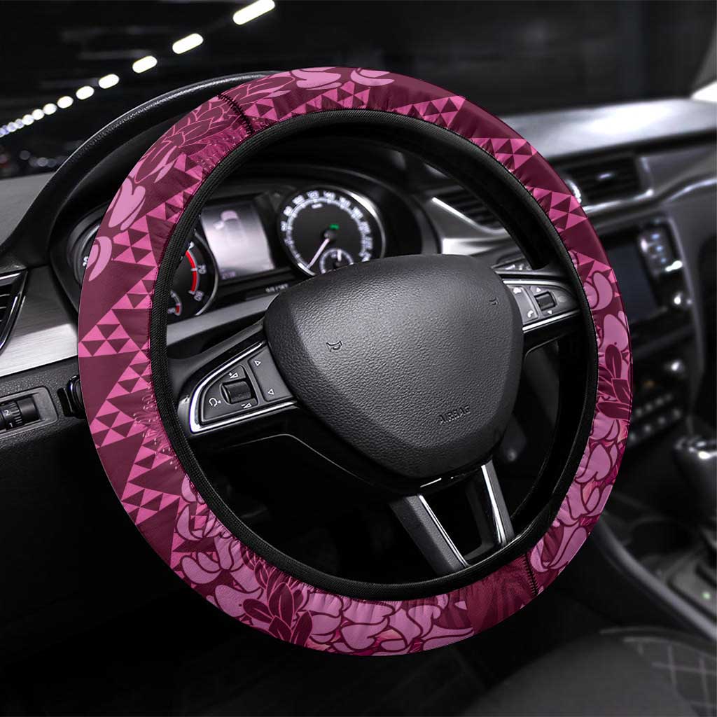 Pink Aloha Hawaii Steering Wheel Cover Hawaiian Kakau Ohia Lehua Lei LT14 Universal Fit Pink - Polynesian Pride