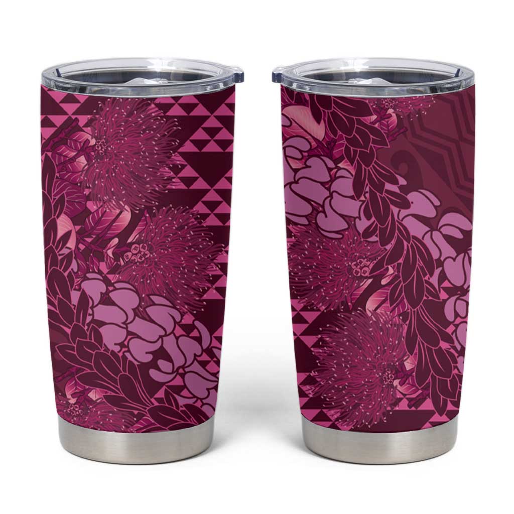 Pink Aloha Hawaii Tumbler Cup Hawaiian Kakau Ohia Lehua Lei LT14 Pink - Polynesian Pride