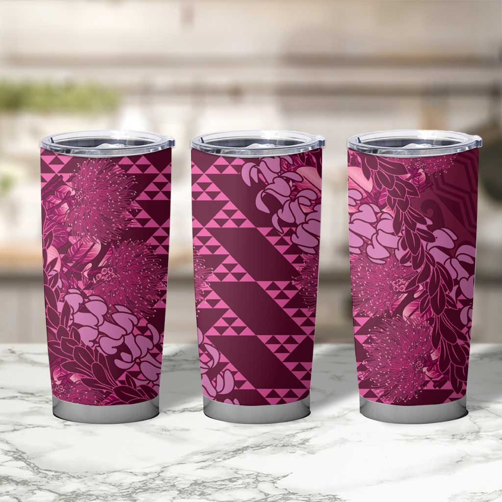 Pink Aloha Hawaii Tumbler Cup Hawaiian Kakau Ohia Lehua Lei LT14 - Polynesian Pride