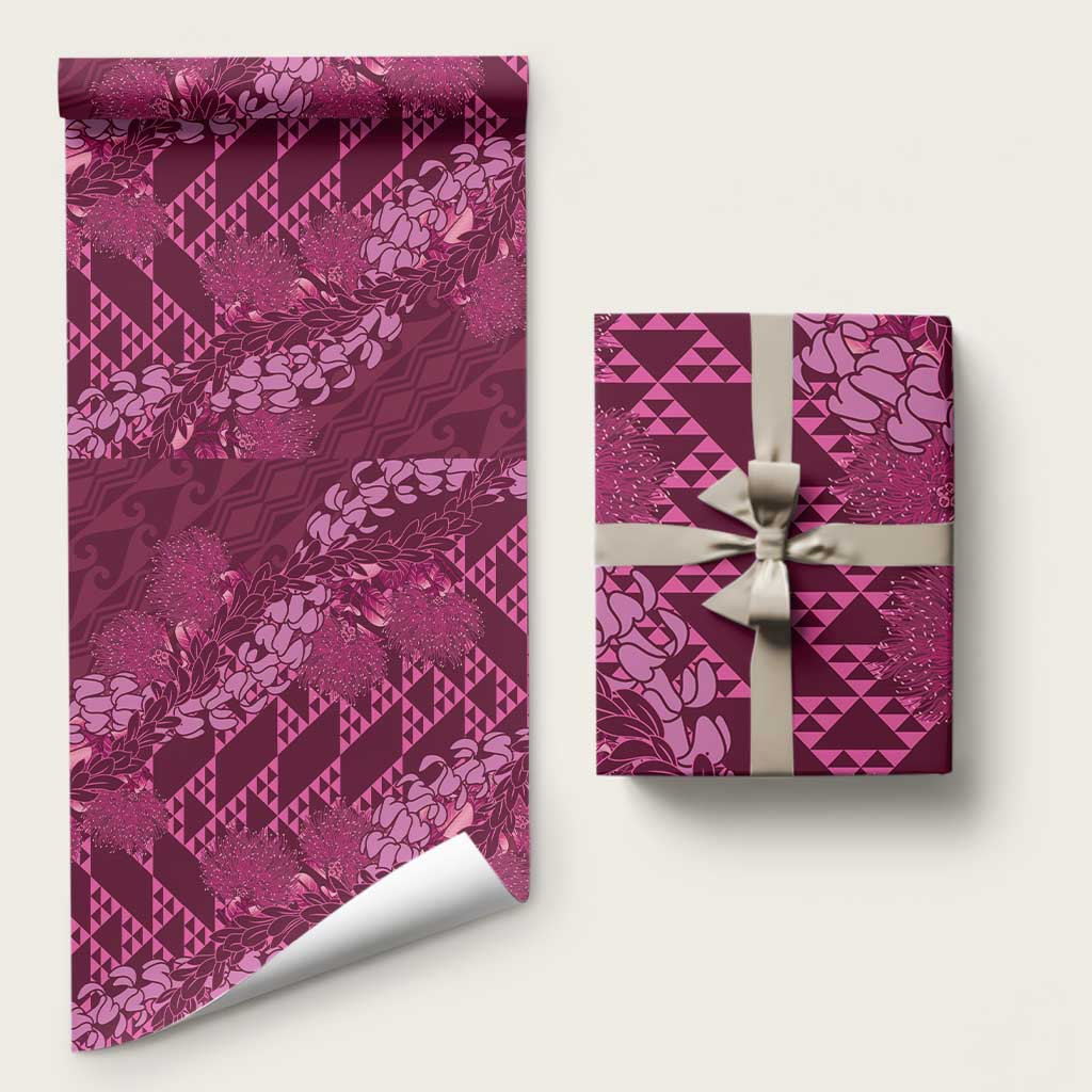 Pink Aloha Hawaii Wrapping Paper Hawaiian Kakau Ohia Lehua Lei LT14 58" × 23" Pink - Polynesian Pride