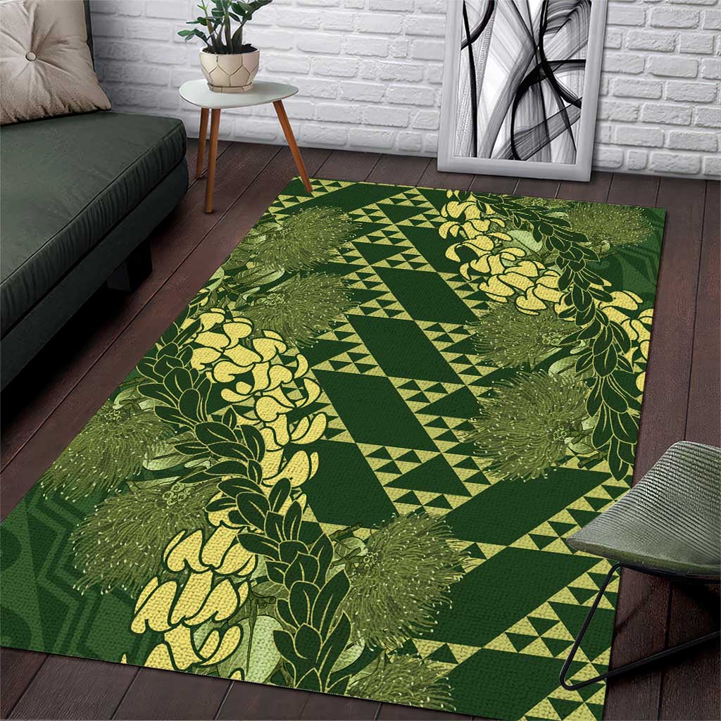 Green Aloha Hawaii Area Rug Hawaiian Kakau Ohia Lehua Lei LT14 Green - Polynesian Pride