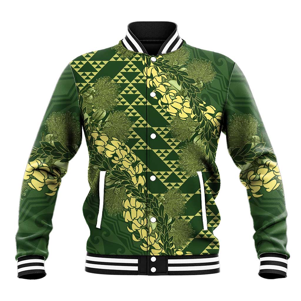 Green Aloha Hawaii Baseball Jacket Hawaiian Kakau Ohia Lehua Lei LT14 Unisex Green - Polynesian Pride