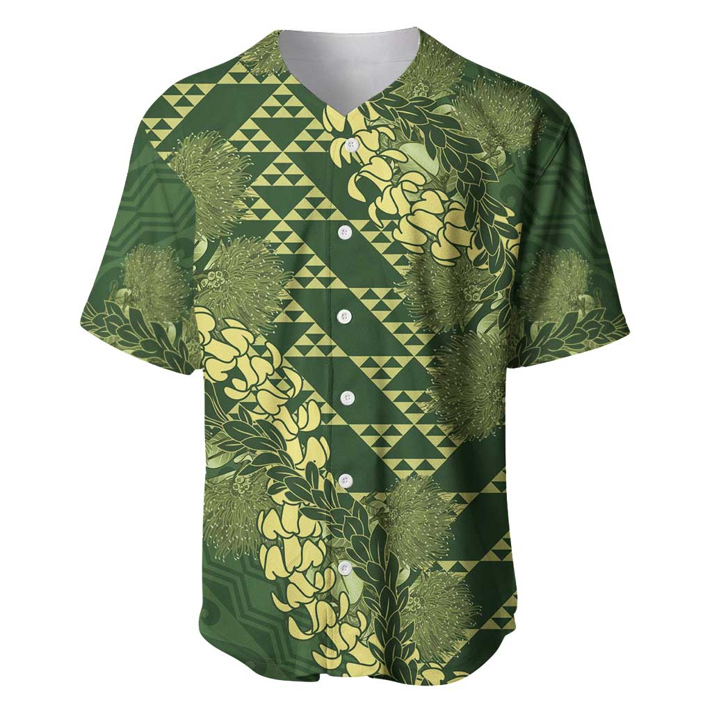 Green Aloha Hawaii Baseball Jersey Hawaiian Kakau Ohia Lehua Lei LT14 Green - Polynesian Pride