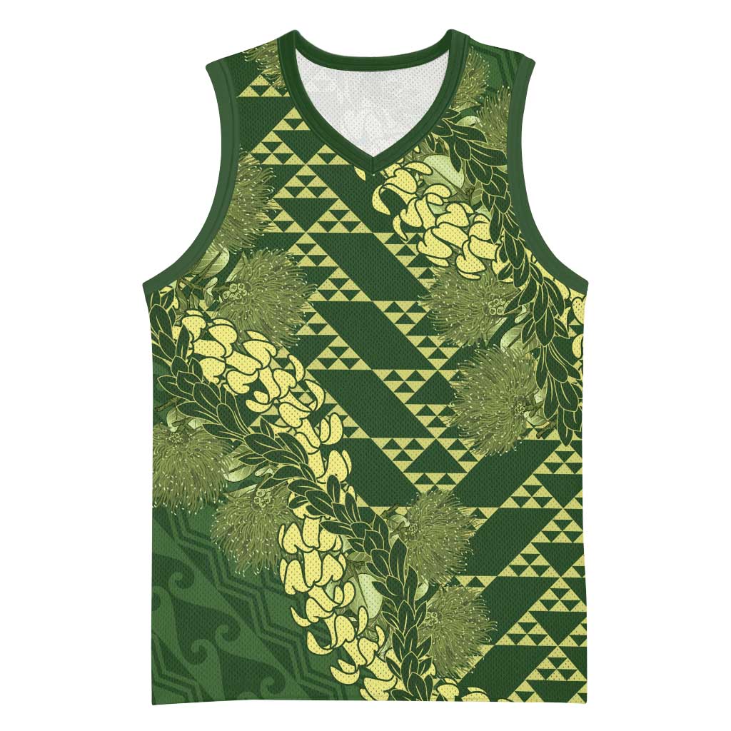Green Aloha Hawaii Basketball Jersey Hawaiian Kakau Ohia Lehua Lei LT14 Unisex Green - Polynesian Pride