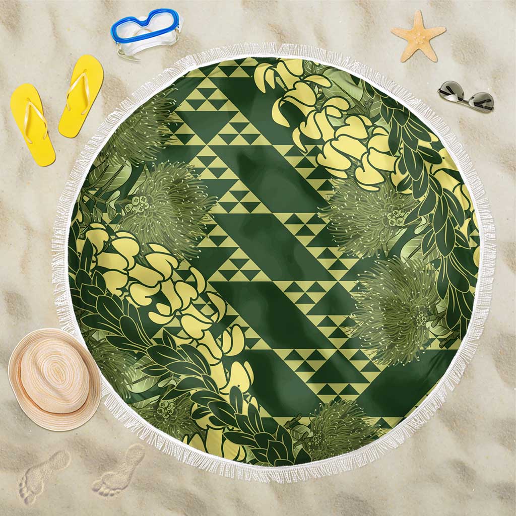 Green Aloha Hawaii Beach Blanket Hawaiian Kakau Ohia Lehua Lei LT14 One Size 150cm Green - Polynesian Pride
