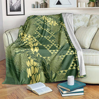 Green Aloha Hawaii Blanket Hawaiian Kakau Ohia Lehua Lei LT14 Green - Polynesian Pride