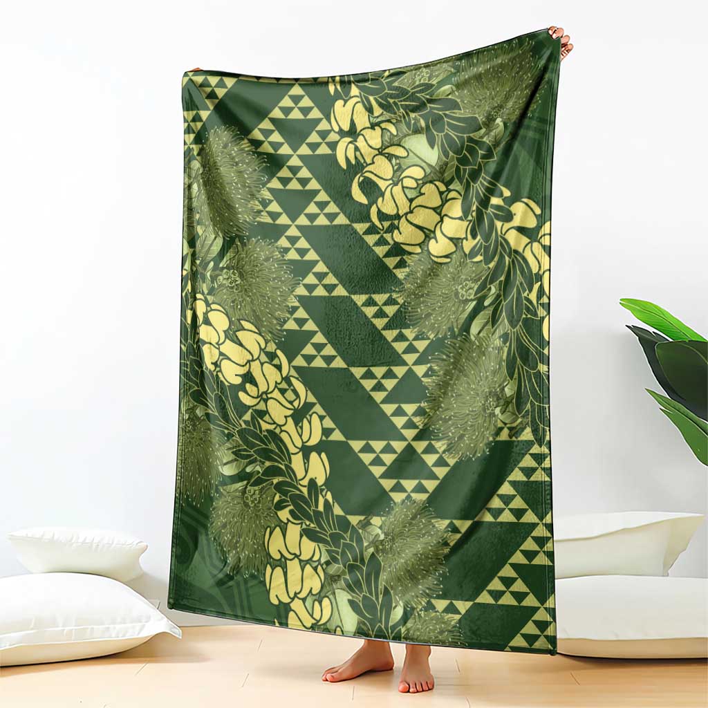 Green Aloha Hawaii Blanket Hawaiian Kakau Ohia Lehua Lei LT14 - Polynesian Pride