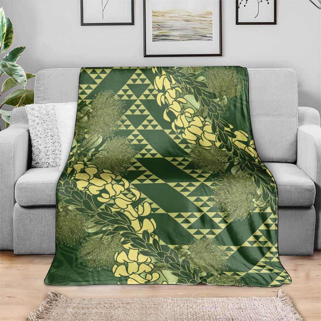 Green Aloha Hawaii Blanket Hawaiian Kakau Ohia Lehua Lei LT14 - Polynesian Pride