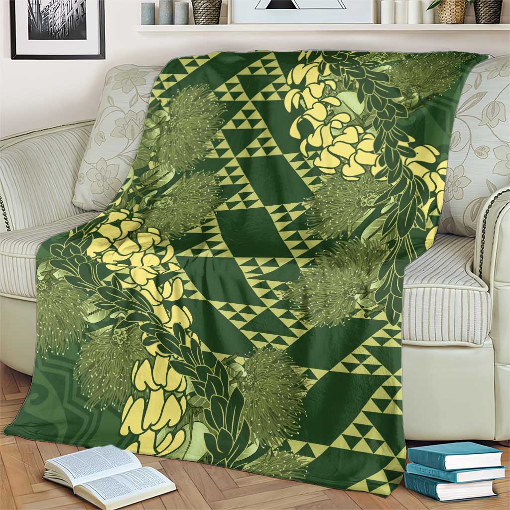 Green Aloha Hawaii Blanket Hawaiian Kakau Ohia Lehua Lei LT14 - Polynesian Pride