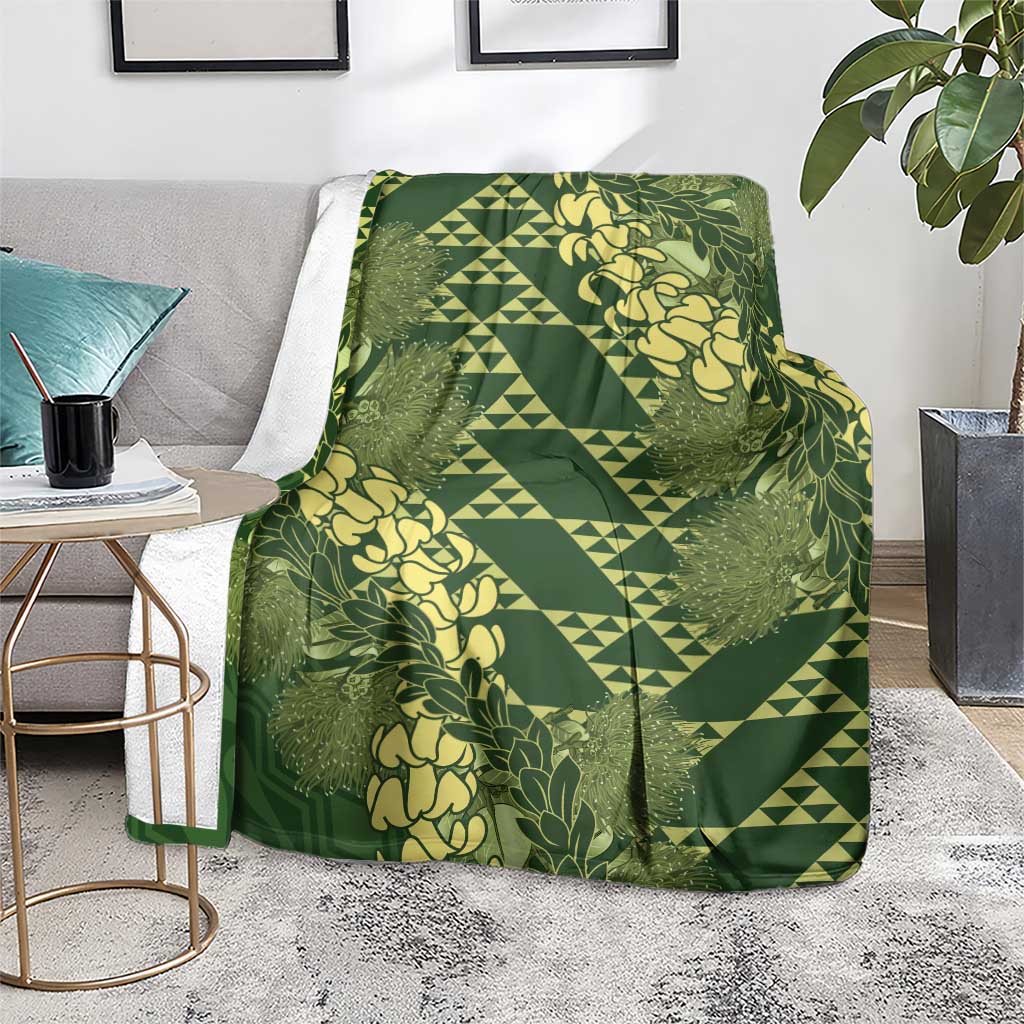 Green Aloha Hawaii Blanket Hawaiian Kakau Ohia Lehua Lei LT14 - Polynesian Pride