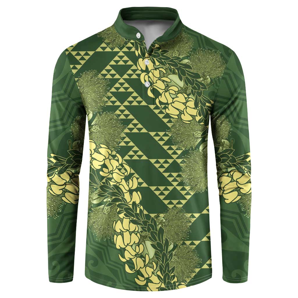 Green Aloha Hawaii Button Sweatshirt Hawaiian Kakau Ohia Lehua Lei LT14 Green - Polynesian Pride