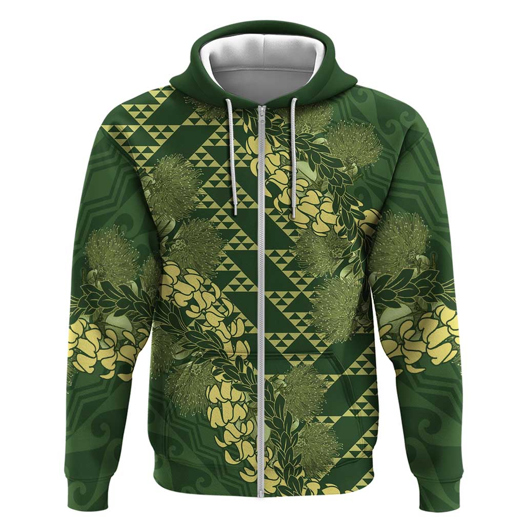Green Aloha Hawaii Hoodie Hawaiian Kakau Ohia Lehua Lei LT14 Zip Hoodie Green - Polynesian Pride