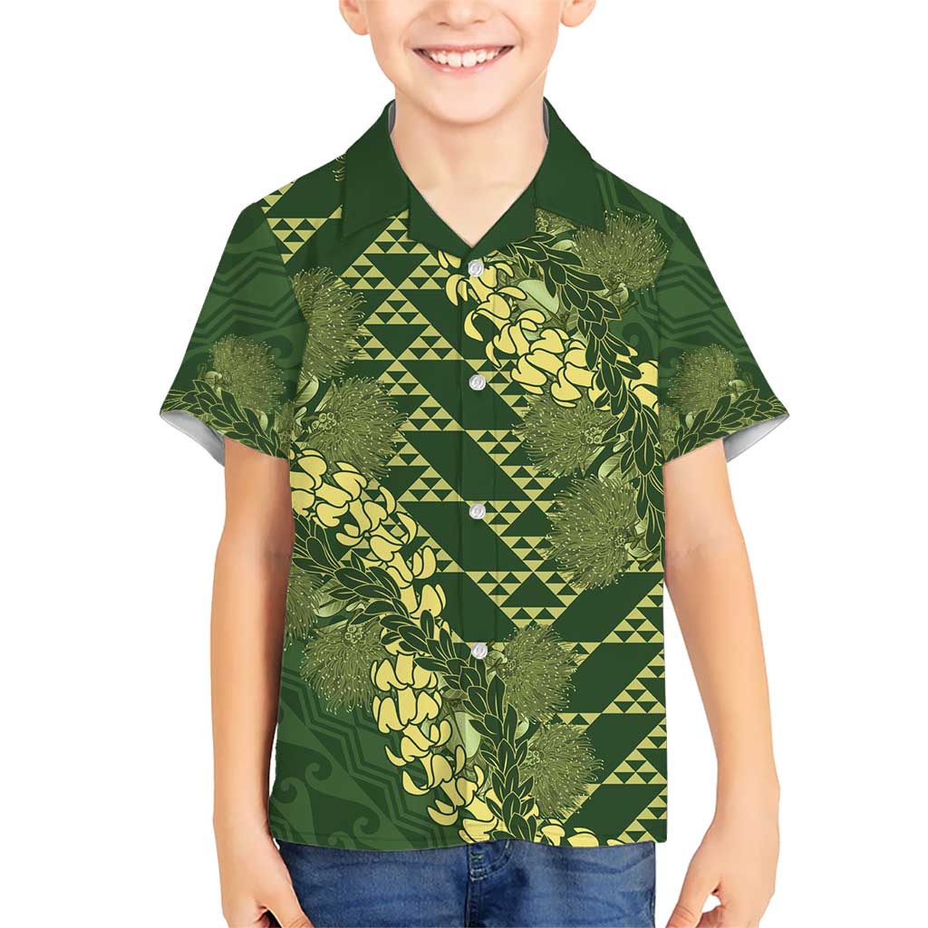 Green Aloha Hawaii Kid Hawaiian Shirt Hawaiian Kakau Ohia Lehua Lei LT14 Kid Green - Polynesian Pride