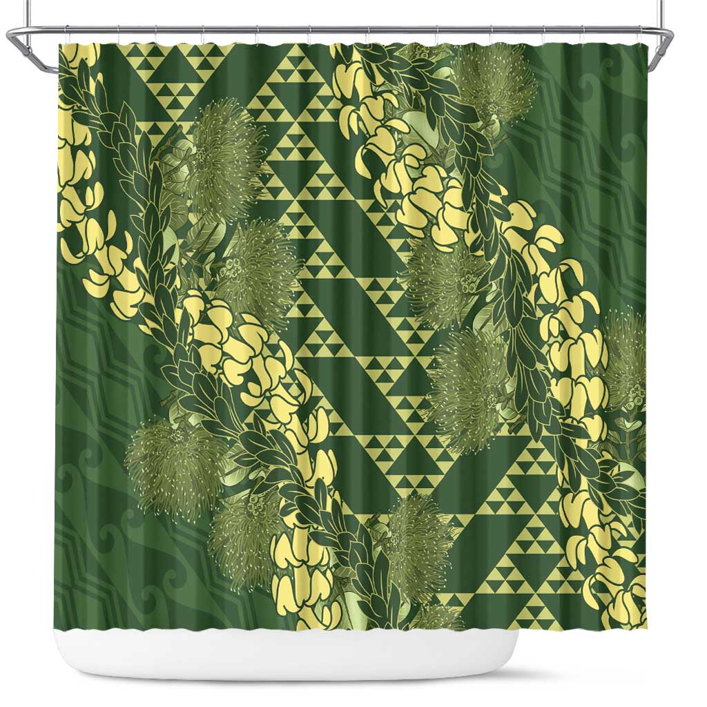 Green Aloha Hawaii Shower Curtain Hawaiian Kakau Ohia Lehua Lei LT14 Green - Polynesian Pride
