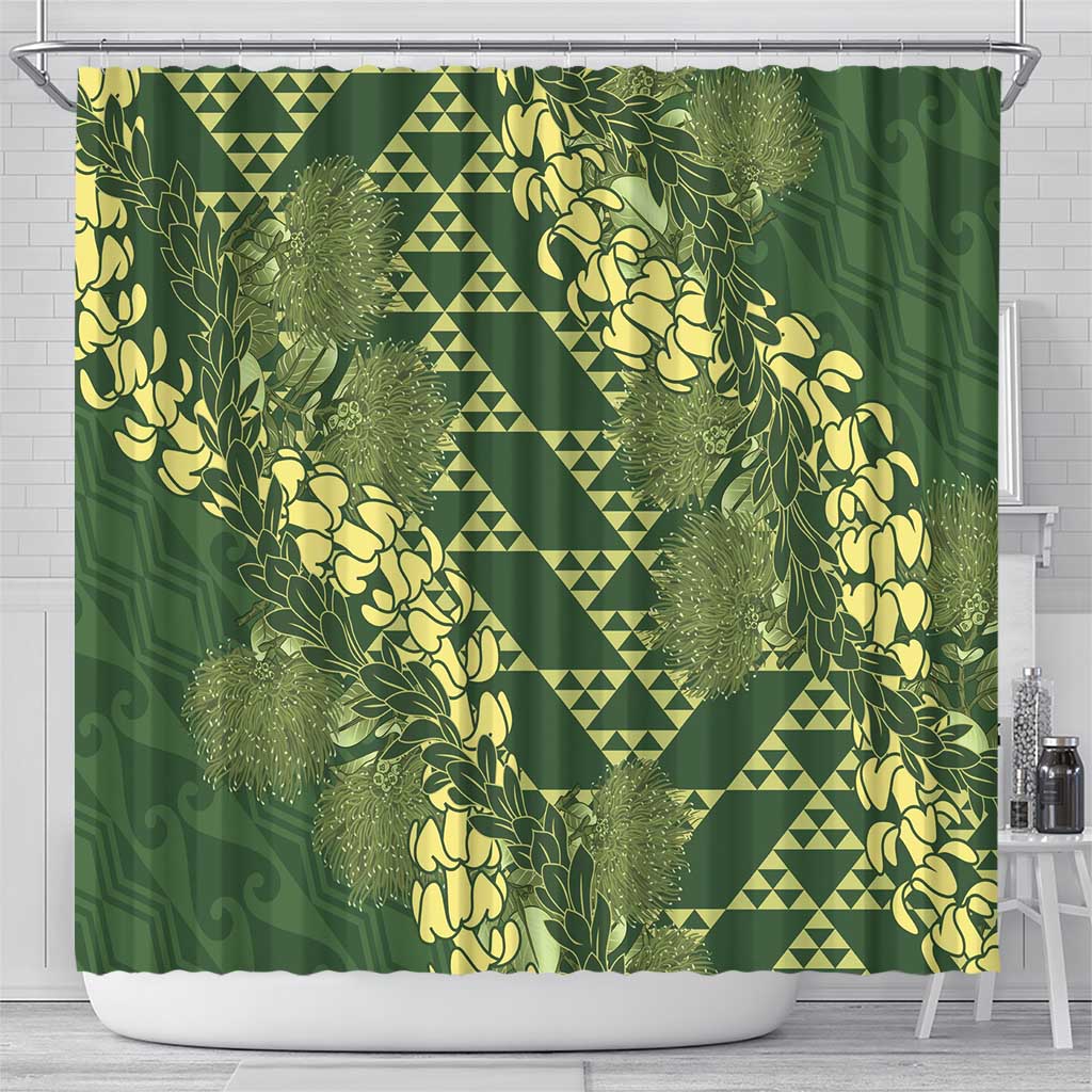 Green Aloha Hawaii Shower Curtain Hawaiian Kakau Ohia Lehua Lei LT14 - Polynesian Pride