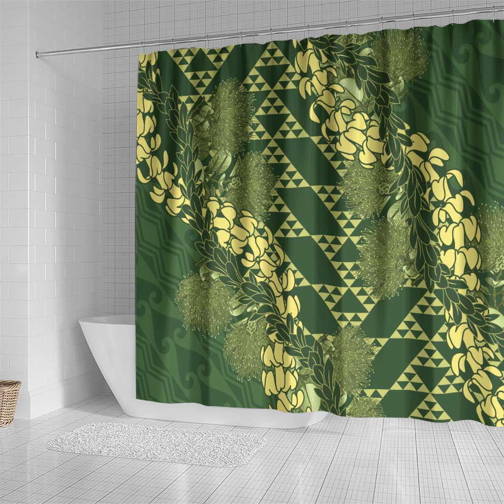 Green Aloha Hawaii Shower Curtain Hawaiian Kakau Ohia Lehua Lei LT14 - Polynesian Pride