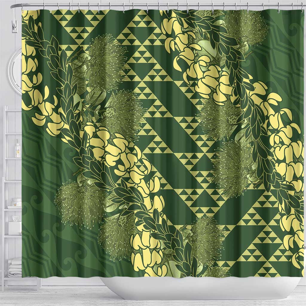 Green Aloha Hawaii Shower Curtain Hawaiian Kakau Ohia Lehua Lei LT14 - Polynesian Pride