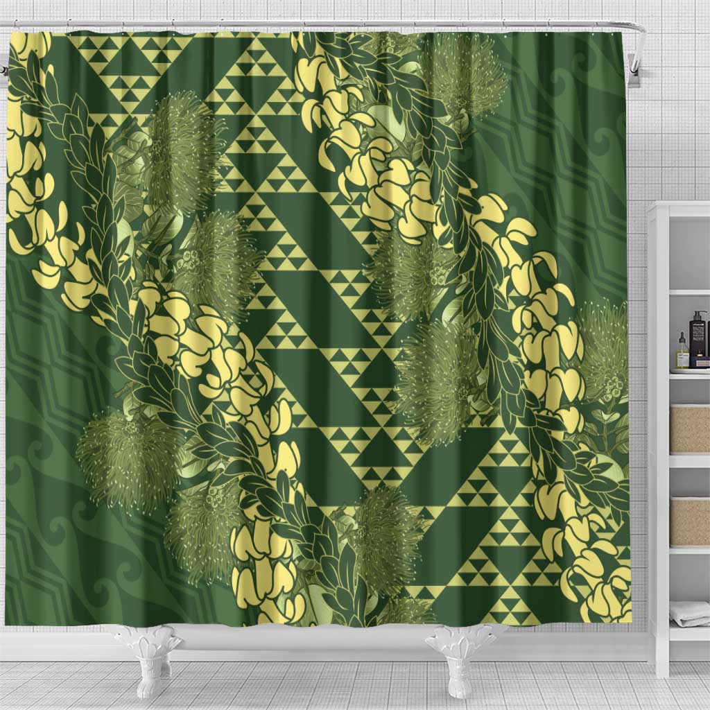 Green Aloha Hawaii Shower Curtain Hawaiian Kakau Ohia Lehua Lei LT14 - Polynesian Pride