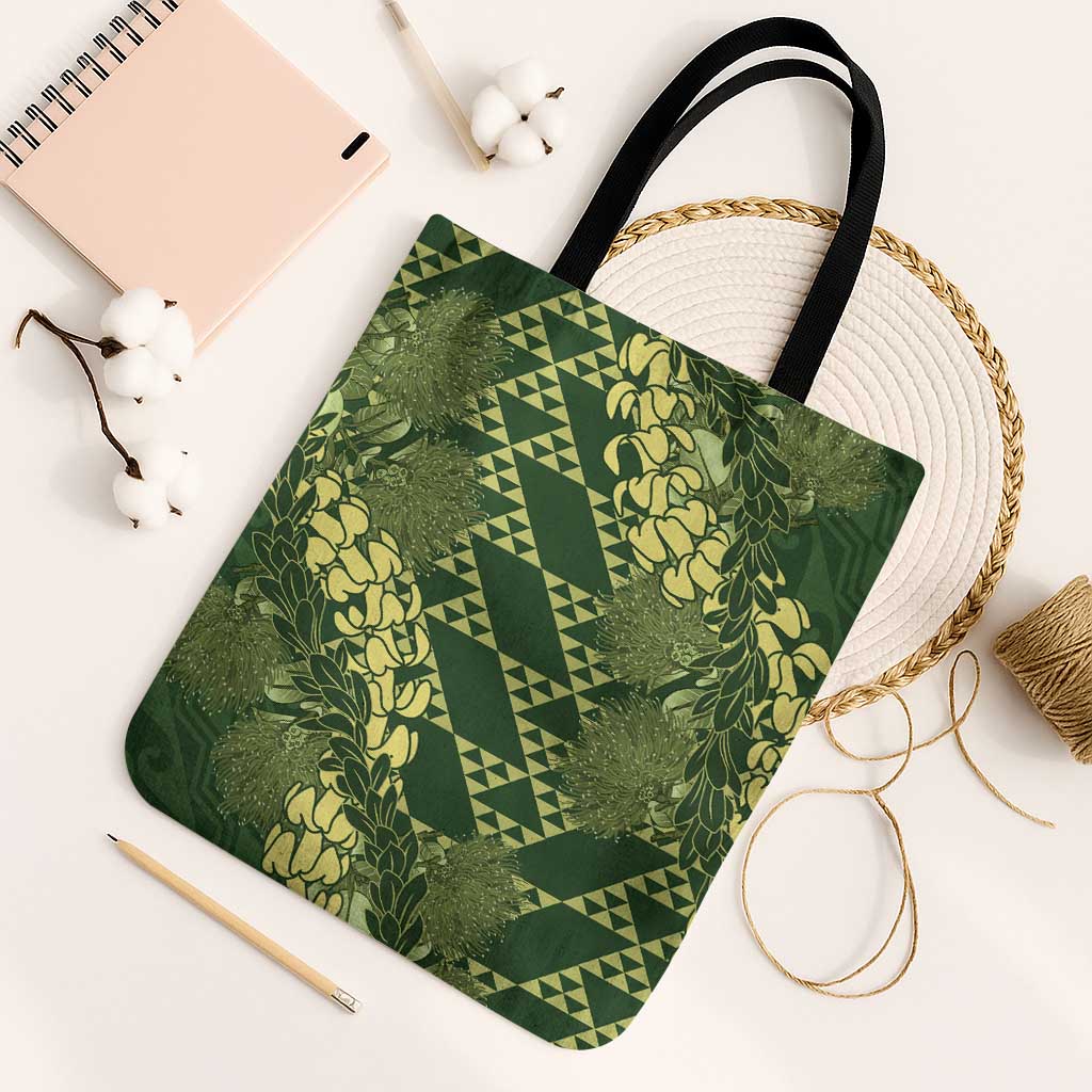 Green Aloha Hawaii Tote Bag Hawaiian Kakau Ohia Lehua Lei LT14 One Size Green - Polynesian Pride