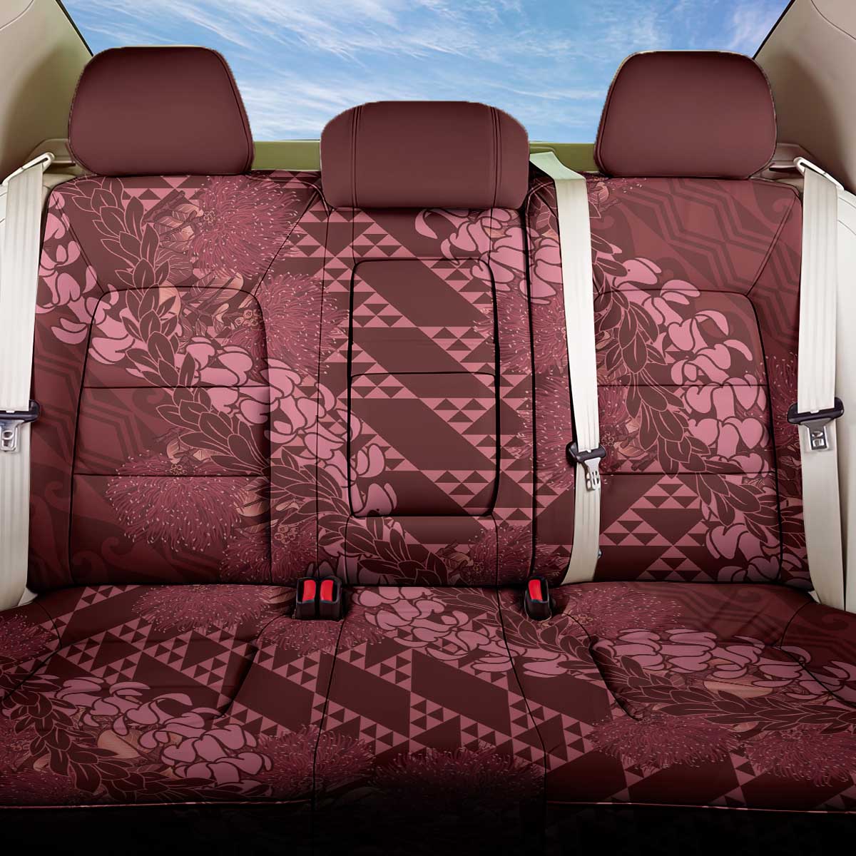 Maroon Aloha Hawaii Back Car Seat Cover Hawaiian Kakau Ohia Lehua Lei LT14 One Size Maroon - Polynesian Pride