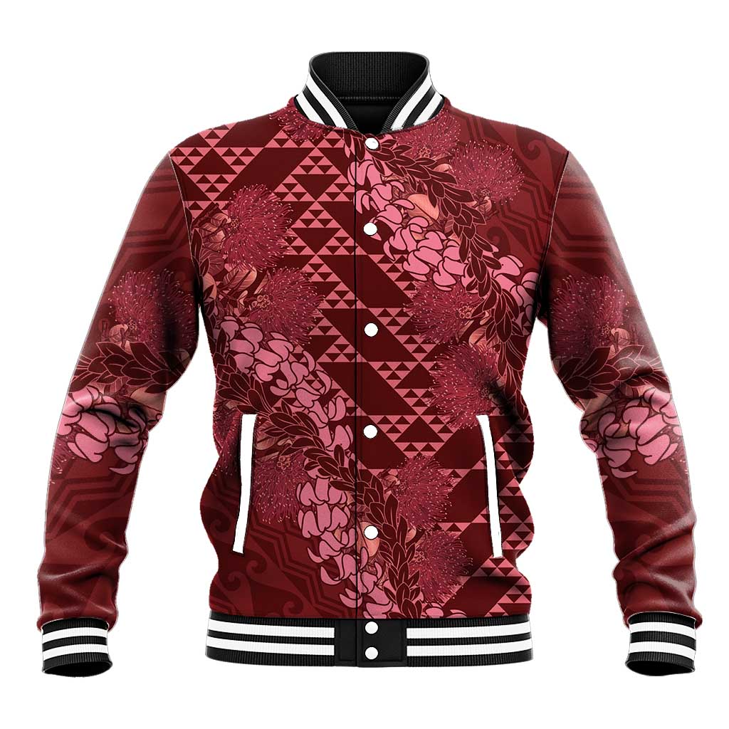 Maroon Aloha Hawaii Baseball Jacket Hawaiian Kakau Ohia Lehua Lei LT14 Unisex Maroon - Polynesian Pride
