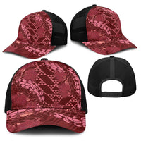 Maroon Aloha Hawaii Baseball Net Cap Hawaiian Kakau Ohia Lehua Lei LT14 - Polynesian Pride