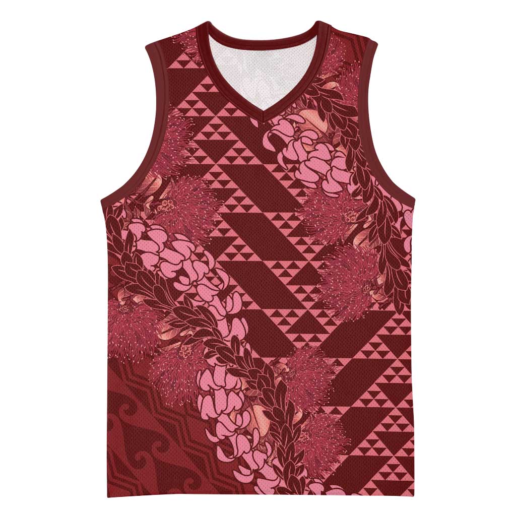 Maroon Aloha Hawaii Basketball Jersey Hawaiian Kakau Ohia Lehua Lei LT14 Unisex Maroon - Polynesian Pride