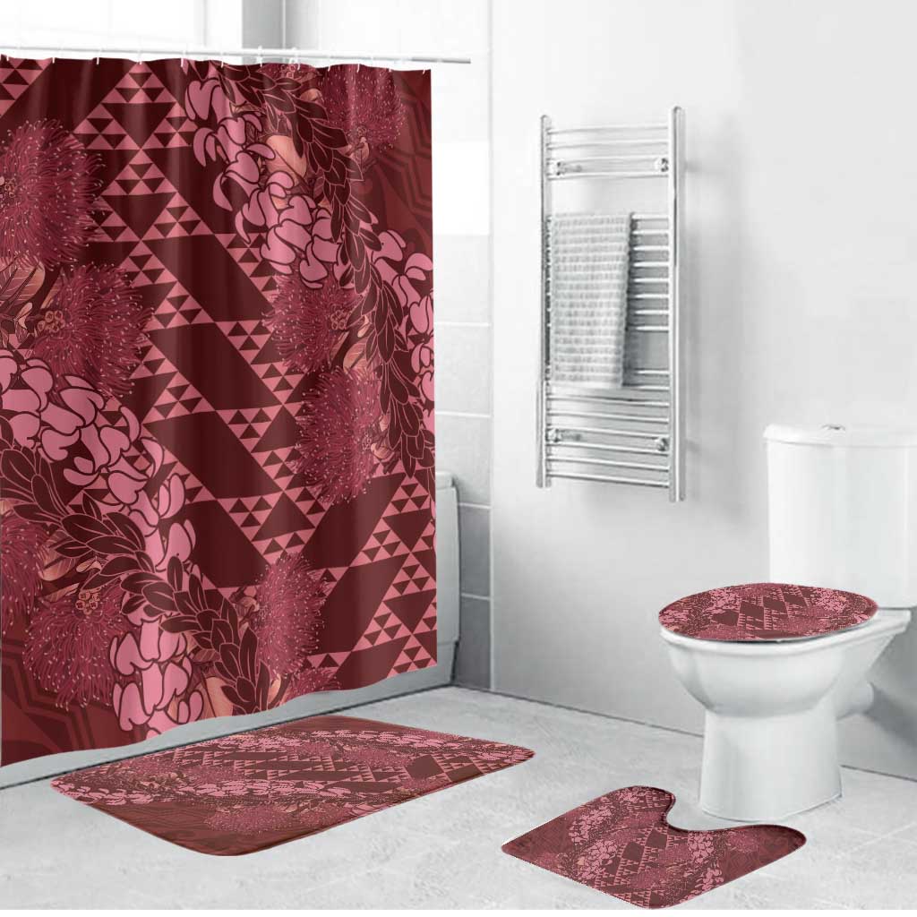 Maroon Aloha Hawaii Bathroom Set Hawaiian Kakau Ohia Lehua Lei LT14 Bathroom Set (4 pcs) Maroon - Polynesian Pride