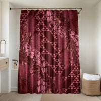 Maroon Aloha Hawaii Bathroom Set Hawaiian Kakau Ohia Lehua Lei LT14 Shower Curtain (No Mats Included) Maroon - Polynesian Pride