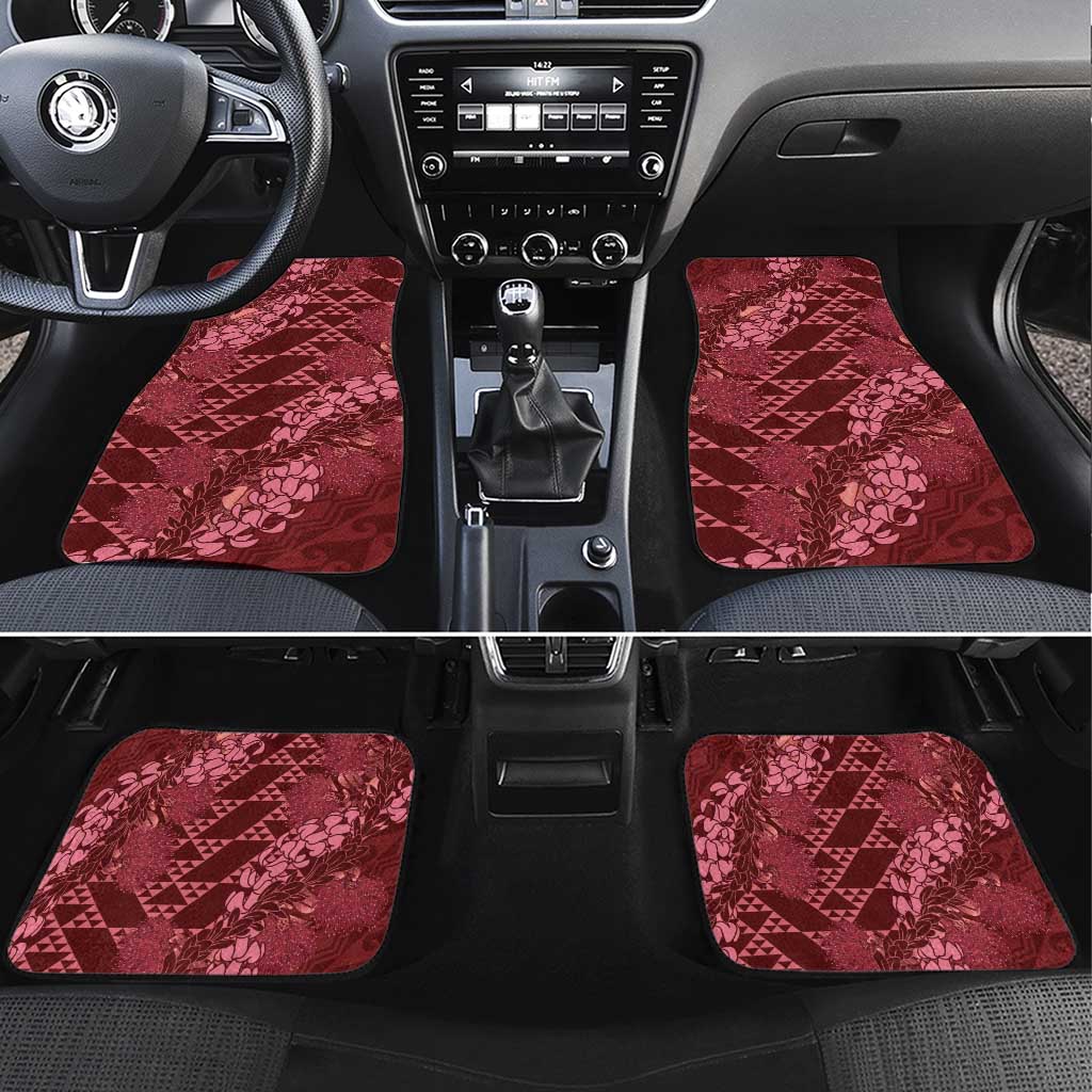 Maroon Aloha Hawaii Car Mats Hawaiian Kakau Ohia Lehua Lei LT14 Set 4pcs Maroon - Polynesian Pride