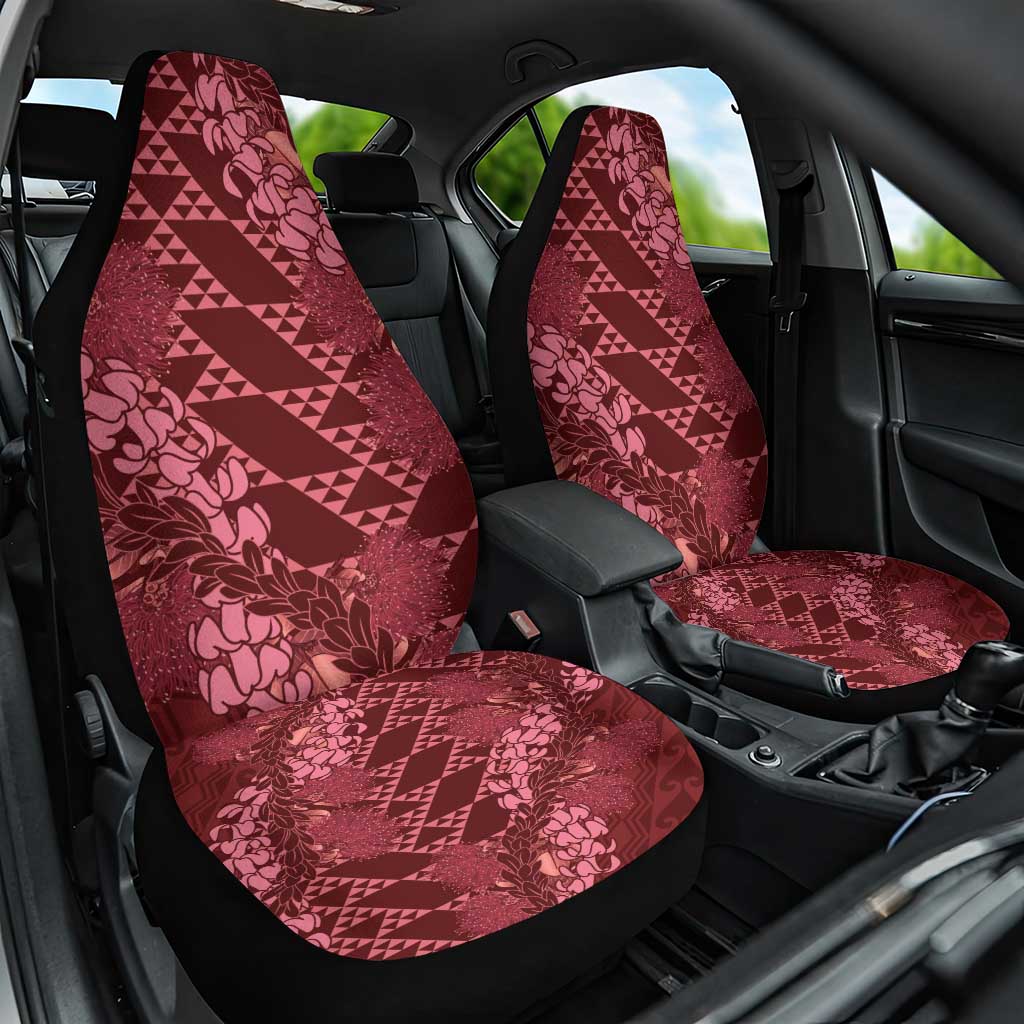 Maroon Aloha Hawaii Car Seat Cover Hawaiian Kakau Ohia Lehua Lei LT14 One Size Maroon - Polynesian Pride