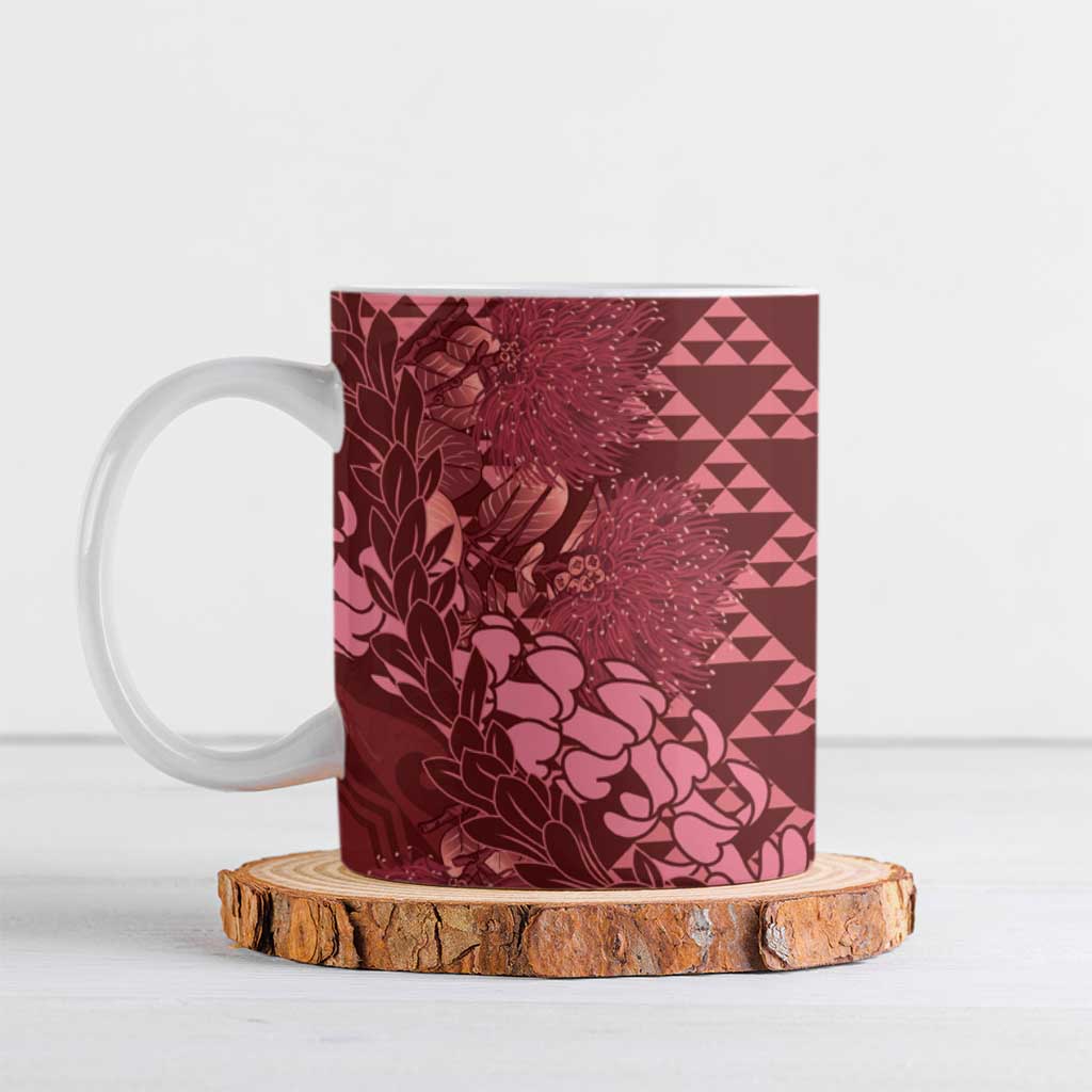Maroon Aloha Hawaii Ceramic Mug Hawaiian Kakau Ohia Lehua Lei LT14 Maroon - Polynesian Pride