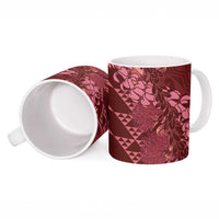Maroon Aloha Hawaii Ceramic Mug Hawaiian Kakau Ohia Lehua Lei LT14 - Polynesian Pride