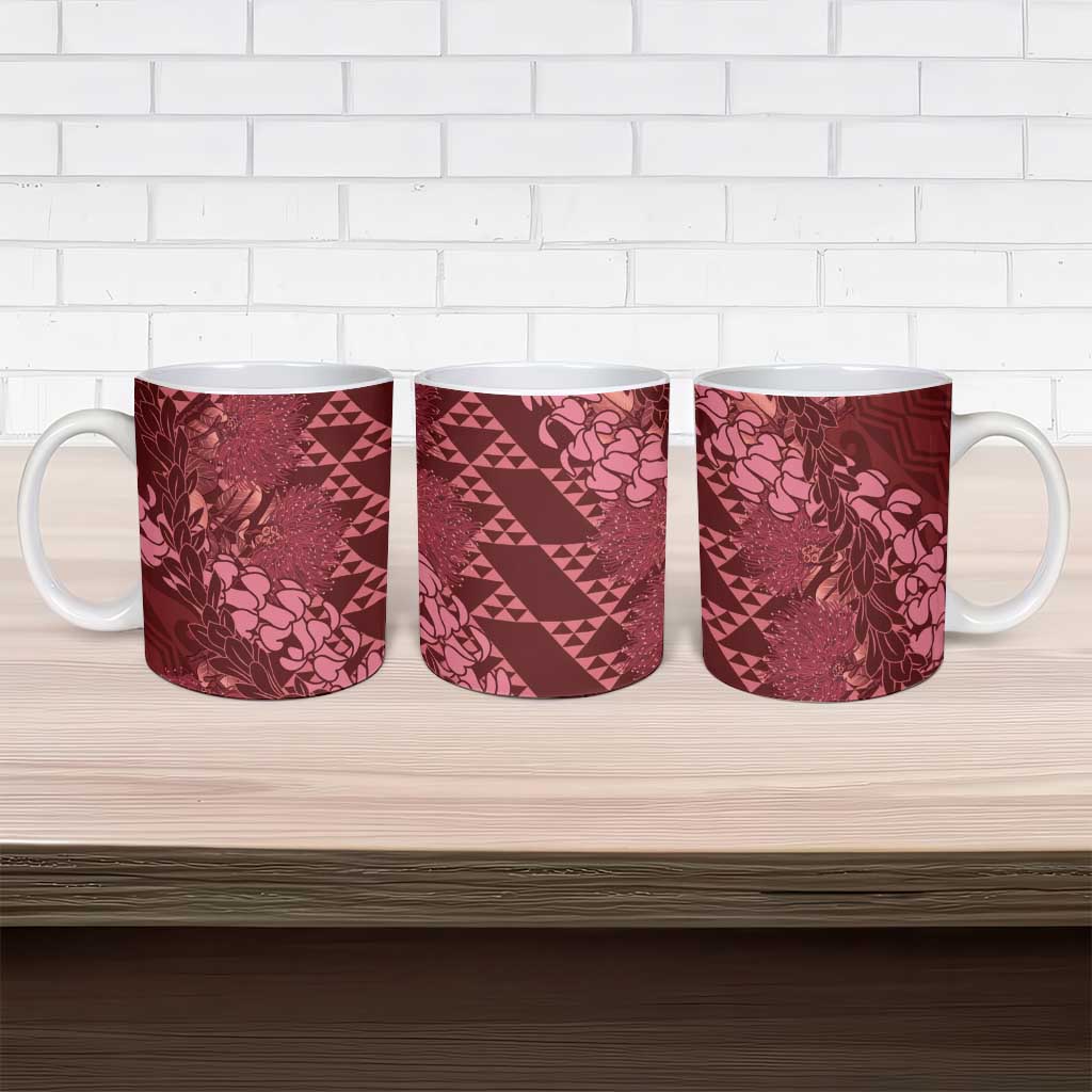Maroon Aloha Hawaii Ceramic Mug Hawaiian Kakau Ohia Lehua Lei LT14 - Polynesian Pride