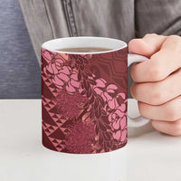 Maroon Aloha Hawaii Ceramic Mug Hawaiian Kakau Ohia Lehua Lei LT14 - Polynesian Pride