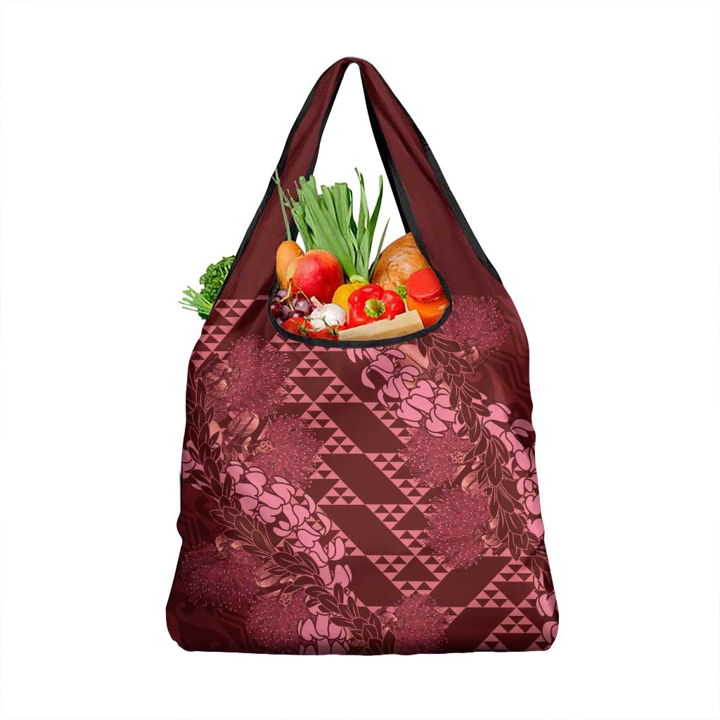 Maroon Aloha Hawaii Grocery Bag Hawaiian Kakau Ohia Lehua Lei LT14 1-pack One Size Maroon - Polynesian Pride