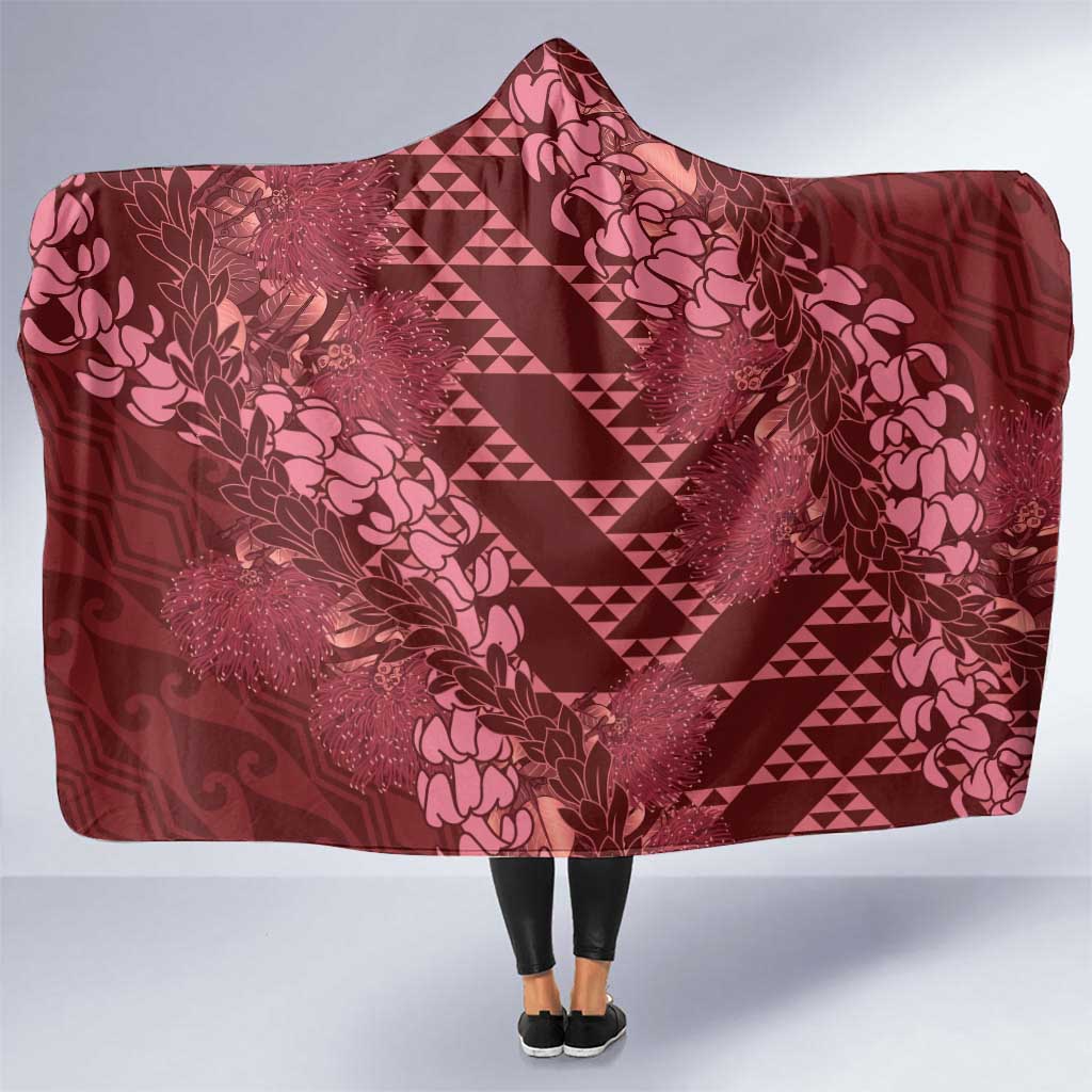 Maroon Aloha Hawaii Hooded Blanket Hawaiian Kakau Ohia Lehua Lei LT14 One Size Maroon - Polynesian Pride