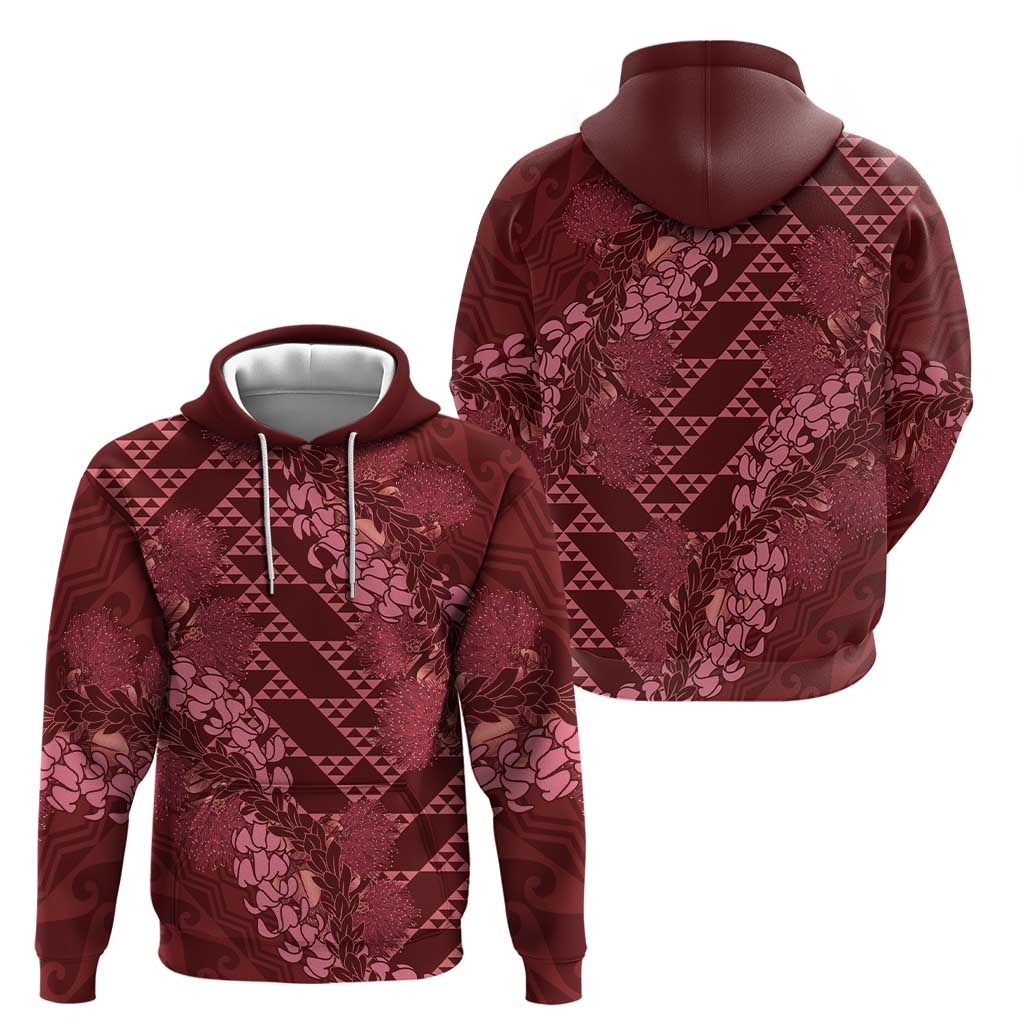 Maroon Aloha Hawaii Hoodie Hawaiian Kakau Ohia Lehua Lei LT14 - Polynesian Pride