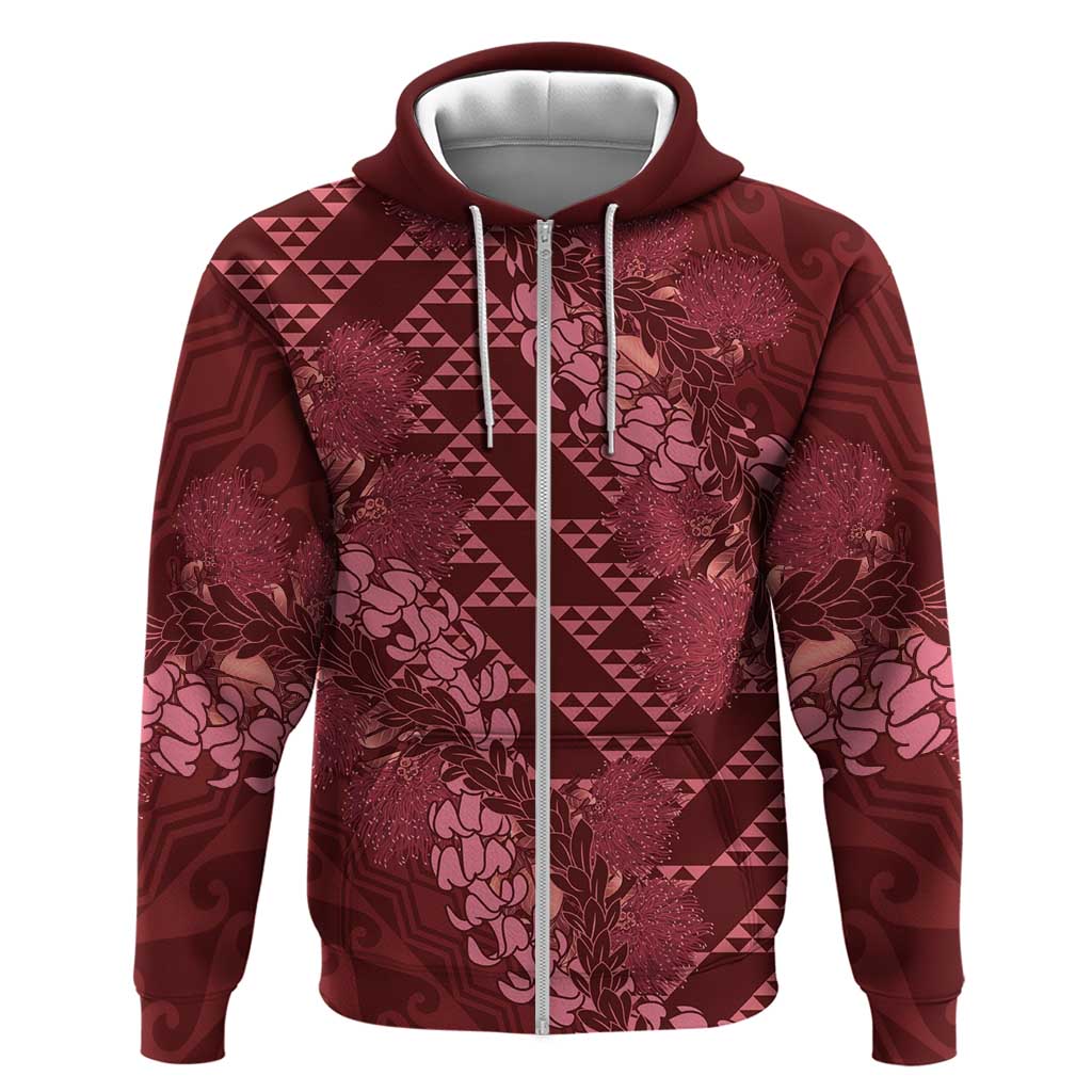 Maroon Aloha Hawaii Hoodie Hawaiian Kakau Ohia Lehua Lei LT14 Zip Hoodie Maroon - Polynesian Pride