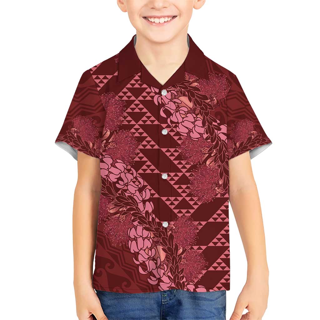Maroon Aloha Hawaii Kid Hawaiian Shirt Hawaiian Kakau Ohia Lehua Lei LT14 Kid Maroon - Polynesian Pride
