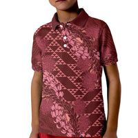 Maroon Aloha Hawaii Kid Polo Shirt Hawaiian Kakau Ohia Lehua Lei LT14 Kid Maroon - Polynesian Pride