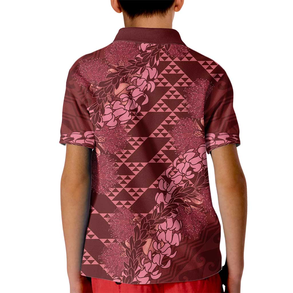 Maroon Aloha Hawaii Kid Polo Shirt Hawaiian Kakau Ohia Lehua Lei LT14 - Polynesian Pride