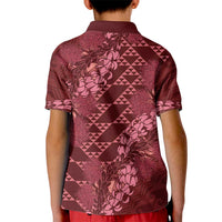 Maroon Aloha Hawaii Kid Polo Shirt Hawaiian Kakau Ohia Lehua Lei LT14 - Polynesian Pride