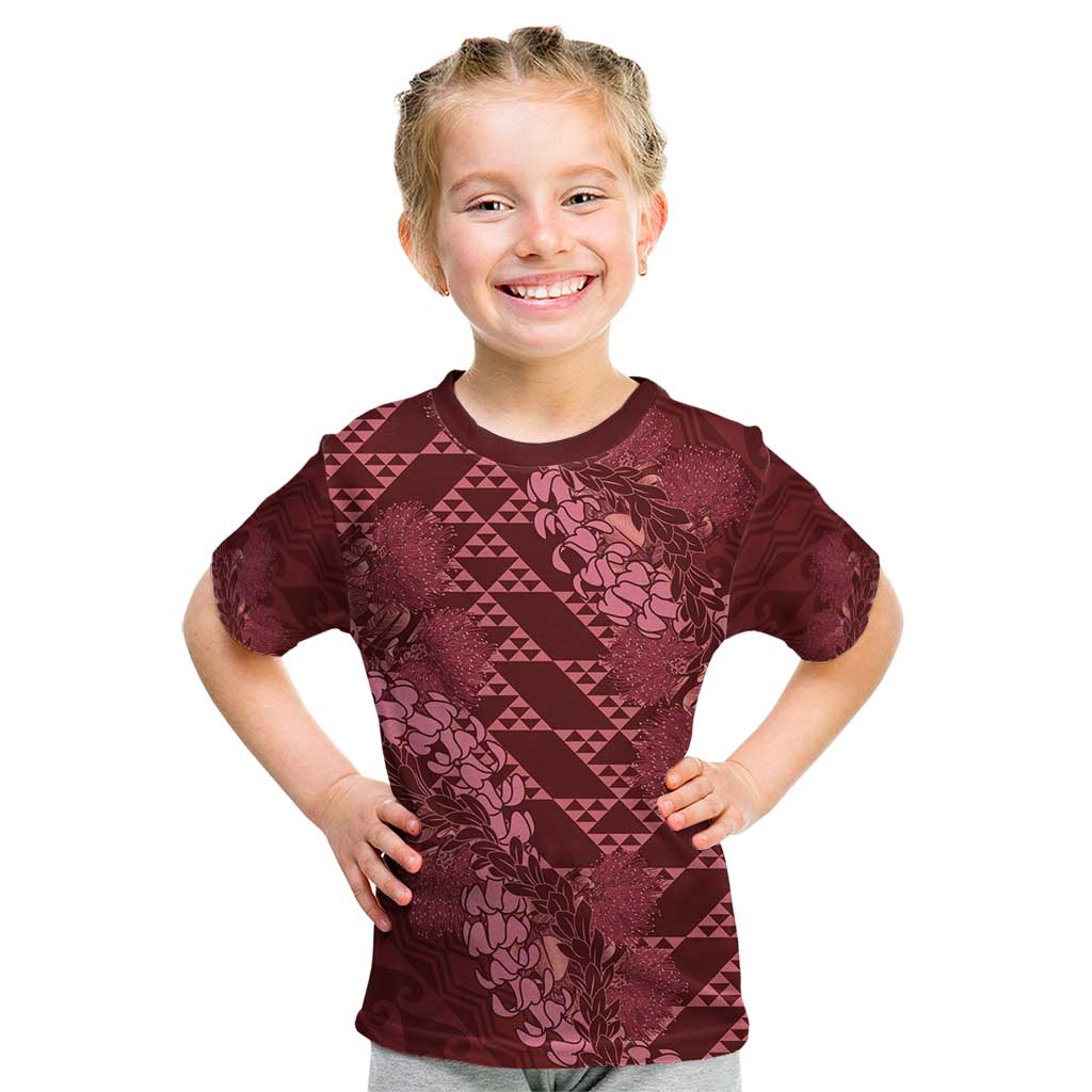 Maroon Aloha Hawaii Kid T Shirt Hawaiian Kakau Ohia Lehua Lei LT14 Maroon - Polynesian Pride